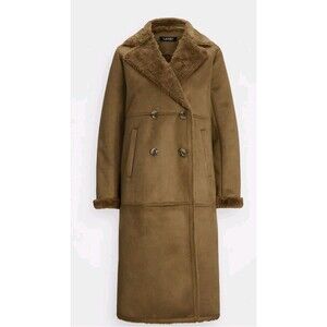 Lauren Ralph Lauren Faux Sherpa Suede Double Breasted Coat Long Heavy Sz 2XL